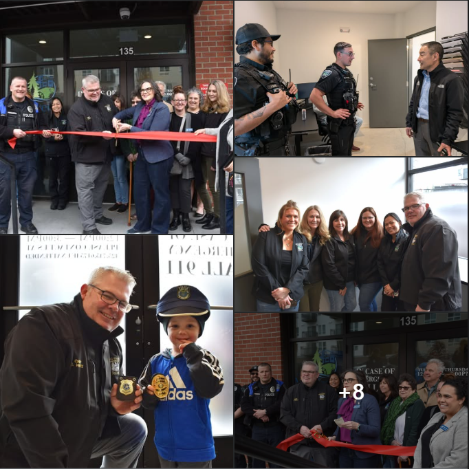 Collage of photos from the Police Substation ribbon cutting and open house